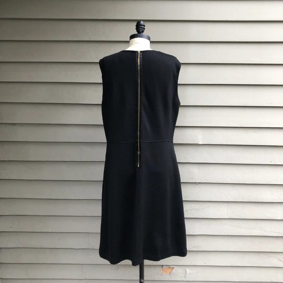 ST. JOHN CAVIAR Exposed Back Zipper Sleeveless Black Midi Shift Dress Pockets 12 - Picture 11 of 16